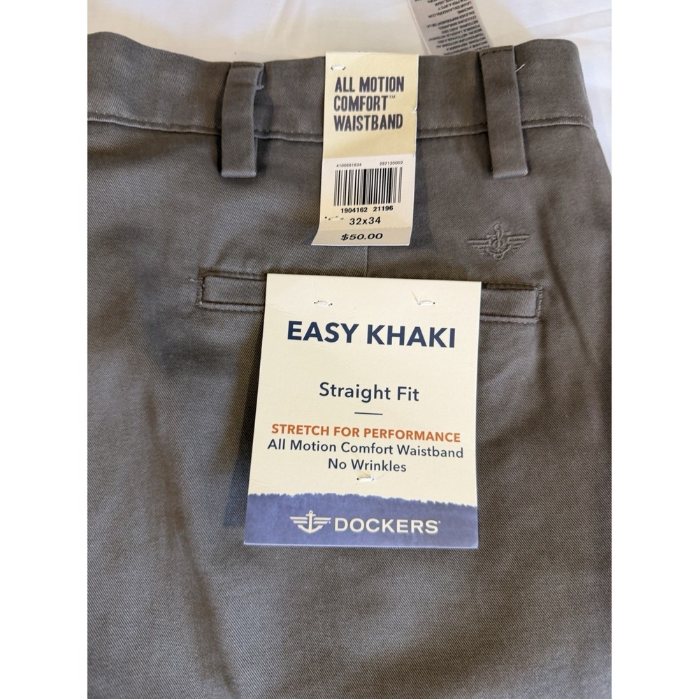 Dockers Easy Khaki Pants Mens 32x34 Gray Straight Fit Stretch No Wrinkles NWT - Picture 10 of 11